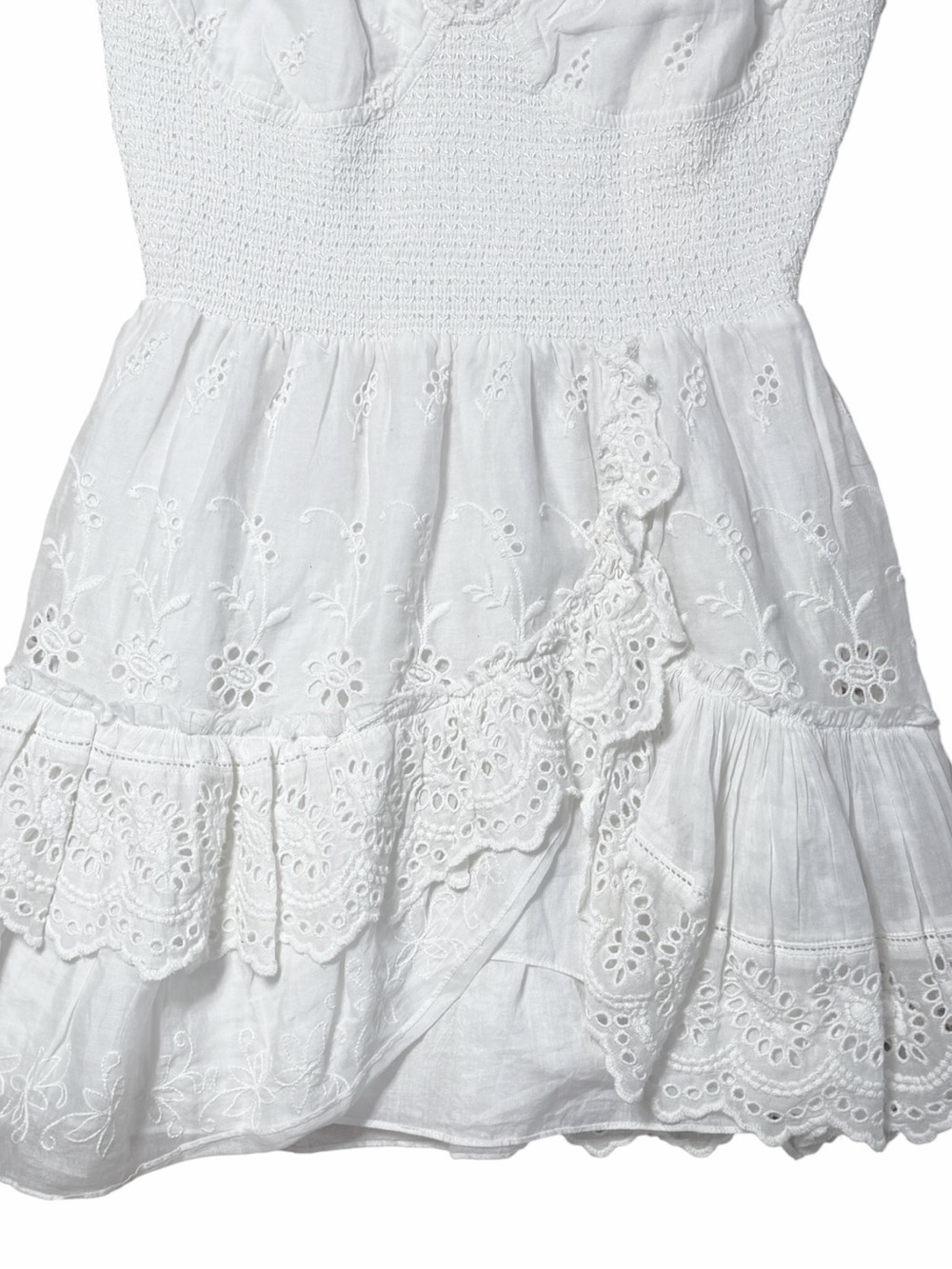 LoveShackFancy Ivory Tie Shoulder Olani Mini Dress Womans M - Picture 4 of 9